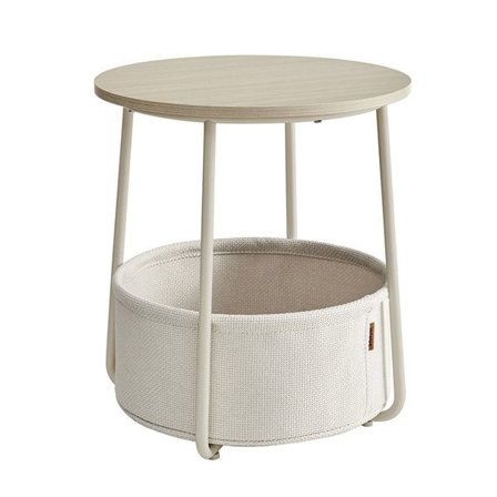 Rundt sengebord med opbevaringskurv - hvid