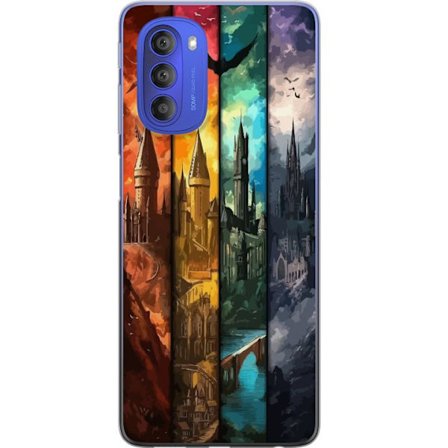 Kompatibel Mobilcover til Motorola Motorola Moto G51 5G Fire magiske slotte i forskellige elementfarver, episk fantasykunst med ild vand luft og mørk