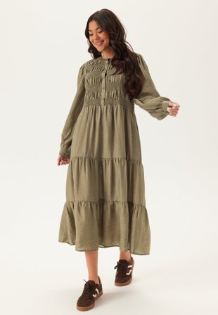 Happy Holly - Smock Midi Dress - Khaki green