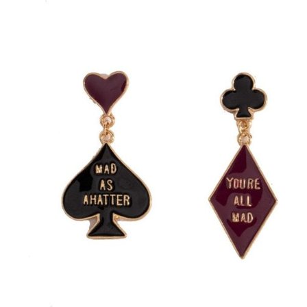 Poker ørering - Black Heart Dangly ørering til mænd, Red Heart Alice i Eventyrland ørering, Poker gaver Queen of Hearts Cool ørering til kvinder