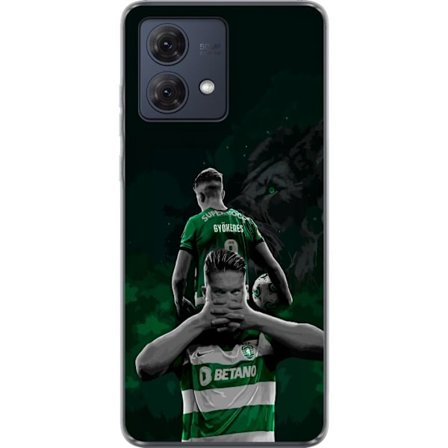 Yhteensopiva Puhelinkuori Motorola Moto G84 Neonmotiivi, jossa teksti "Gaming is in my DNA" sinisenä ja punaisena tiiliseinällä, jossa loistava DNA-sp