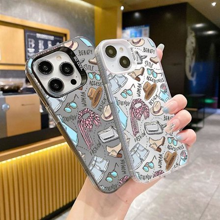 Tecknad Frosted Dubbellager Färg Silver Phone Case Iphone 15 Case Case Stil J Svart Ypmd0948