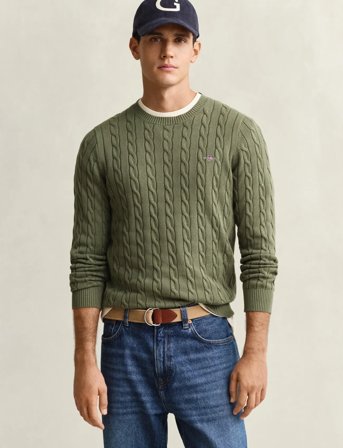 GANT Cotton Cable C-Neck - Green - M