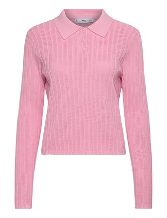 Mango Polo-Neck Ribbed Sweater - Pink - M