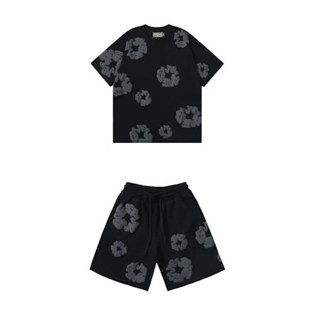 Denim Tears Sommer Herre Shorts Sett, Hip Hop, Bomull, Casual, Fitness, Reise, 2-delt