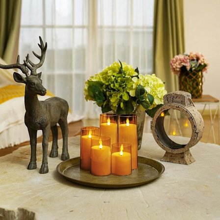 Amber-väriset liekittömät kynttilät, paristokäyttöiset akryyliset LED-pilarikynttilät, 5 kpl setti