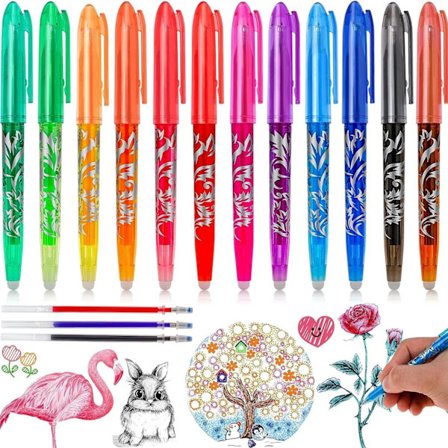 12 Utslettbare Penner Gni Ut Penner, Viskepenn med Gummi, Utslettbare Gelpenner med Gummi i Enden, Friksjonspenner som Gnis Ut, Skriving