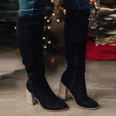 Kvinnor Mocka Boots För Vinter Over Knä Långa Stövlar Med Tjock Klack Lätt Black 38