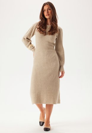 VILA - Vijacia O-neck L/S RIB KNIT MI - Natural Melange - Kläder - - Bubbleroom