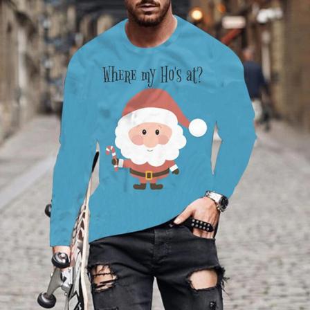 Herr Långärmad Färgblockblus Santa Claus Print Basic Tee