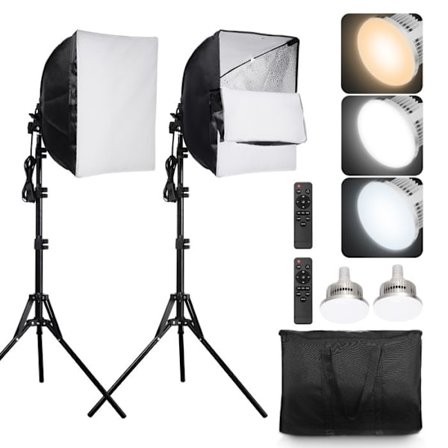 Softbox belysningskit - DUOKU - 16"x16" - LED 45W - Temperatur 3000-6500K - Stativ med fjernbetjening