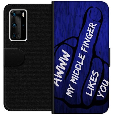 Kompatibelt Lommeboketui til Huawei P40 Pro Mørk typografisk illustrasjon med hjerteform og budskap om vennskap mot dyp blå tretekstur