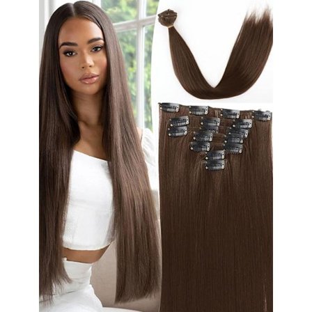 24 tum 16 klipp i hårförlängningar Lång rak frisyr Syntetiskt blond svart hårstrån Värmebeständigt löshår