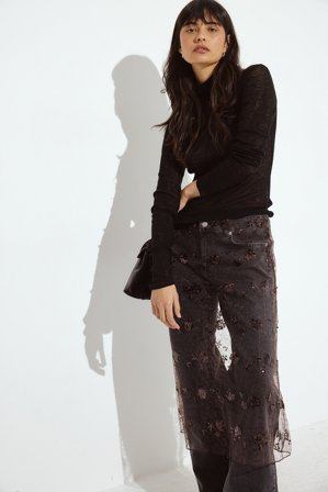 NA-KD Jupe longue transparente à sequins - Jupes longues - Marron - S