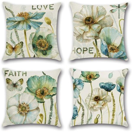 Slipcovers 45 x 45cm, 4 kappaleen puuvilla- ja pellavapäällisiä tyynynpäällisiä tyynynpäällisiä ulkopuutarhasohvaan sänkyyn sohvatyynyihin