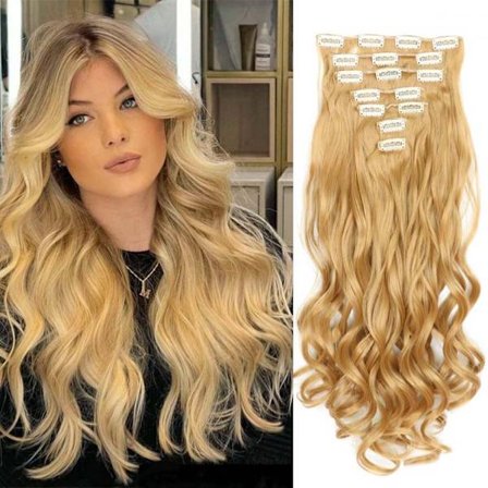 22 tums eleganta sexiga lockiga hårförlängningar 7 st/set 16 clips Long Curly Wave-Body Wave Hair Extensions Clip in hair extensions