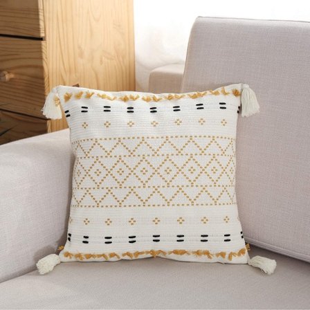 Marockansk Boho Dekorativ Kuddfodral 18X18 Tum, Supermjuk Vävd Bekväm Tuftad Kuddfodral med Tofs, Klassiskt Mönster Kudde (Gul, 18"x18")