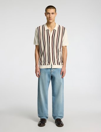 Selected Slhmattis Ss Knit Stripe Polo Cardigan - Cream - XL