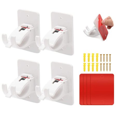 4 stk. Borfri Gardinstangsbeslag, Selvklæbende Gardinstangsbeslag Uden Borring, Spikfri Justerbare Gardinstangsbeslag, Cu