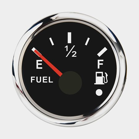 Brændstofmåler iGauge, dugfri, Ø52 mm, 12 V, 0 - 190 Ω, sølv/sort, uden giver