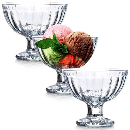 Tre elegante dessertskåle i glas, tåler opvaskemaskine