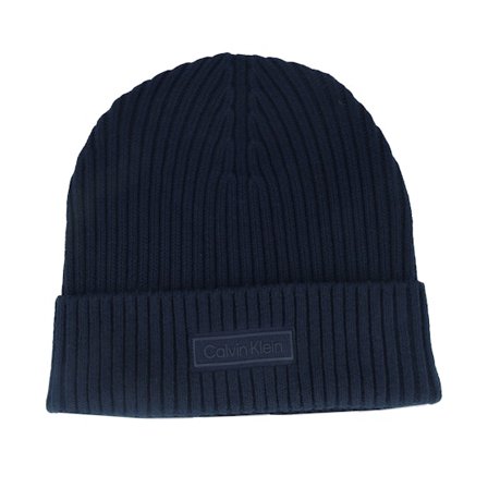 Calvin Klein - Blu cuff Beanie - Patch Chunky Rib Cotton Beanie Dark Sapphire Cuff @ Hatstore