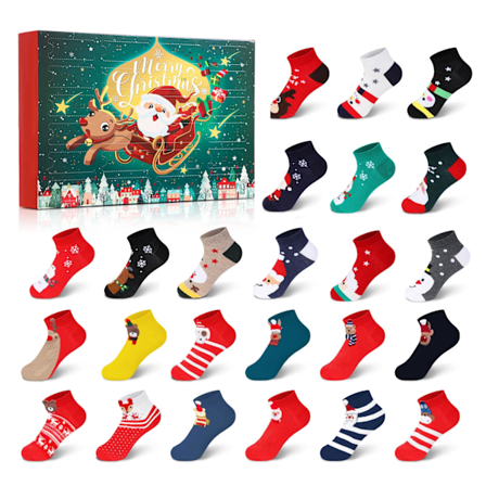Julegave-Adventskalender med overraskelses-sokker i blindebokse - 2024