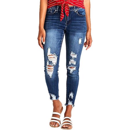 Dame Ripped Boyfriend Jeans Søde Distressed Jeans Stretch Skinny Jeans med Hul XL