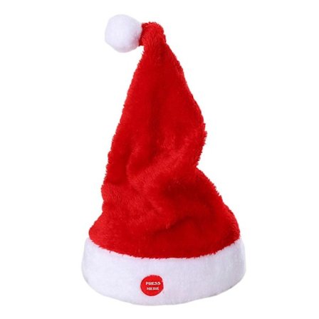 Elektrisk Julenissehatt som Synger og Danser - Batteridrevet Rød Plusshatt med Svingende Julenisse - Juledekorasjon og Gave