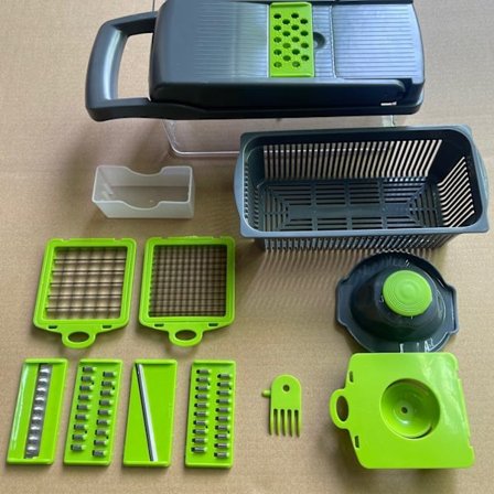 Grönsakshackare Lök Potatishackare Fruktskärare Skivmaskin Dicer Strimlare Manuell skivare med durkorg och behållare