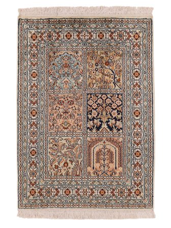 Kashmir Ren Silke Teppe Håndknyttet 66X91 Brun/Svart India