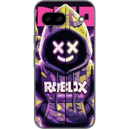 Kompatibelt Mobilskal till Google Google Pixel 8a Färgstark Roblox-inspirerad huvtröjskaraktär med neonfärger och mask, digital spelillustration p