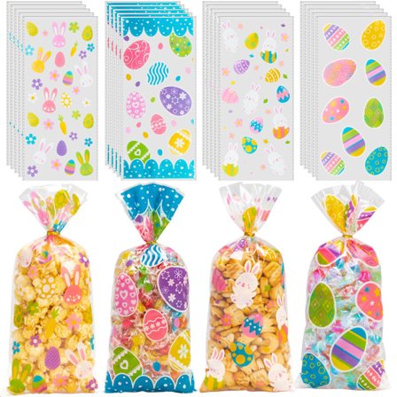 Påske Cellofanposer, 100 stk Påskegodteposer, Påskegodteri Godteposer for Barn Påskefest Favorittforsyninger (mash up)