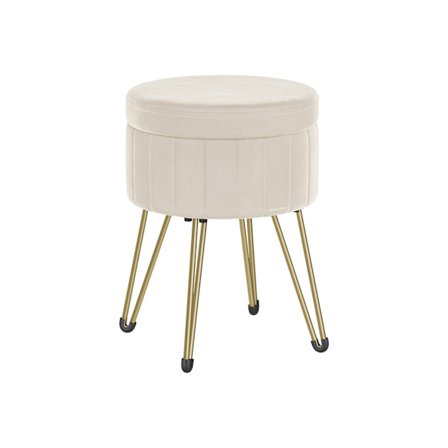 Rootz Velvet Ottoman Pall - Krämvit - Rund sits - Vadderat fotstöd - Kompakt design - 39cm D x 44,4cm H