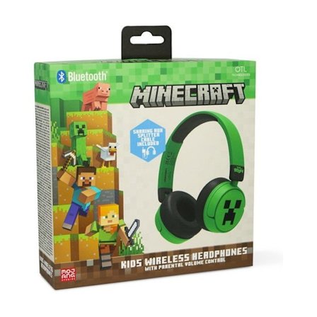 Minecraft MC1231 Bluetooth-hörlurar för barn — Grön, begränsning 85 dB, USB-C, 24h