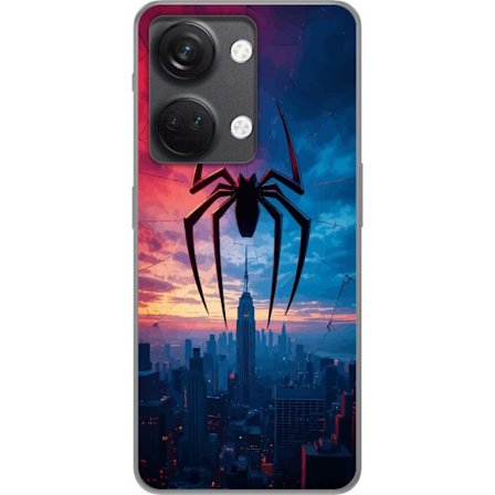Yhteensopiva Puhelinkuori OnePlus OnePlus Nord 3 Tyylikäs hämähäkki kaupungin horisontin yläpuolella dramaattisessa auringonlaskussa, graafinen f