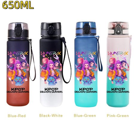 650ml KPop Demon Hunters Vattenflaska med Flip Cover - Perfekt för Resor, Fitness och Presenter SN-26 Svart-Vit-1ST