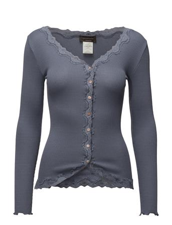 Silk Cardigan Regular Ls W/Rev Vint Strikkegenser Cardigan Blå Rosemunde