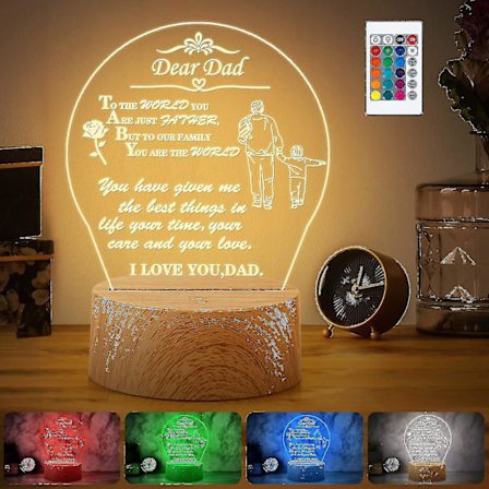 Shxx Present till pappa från dotter son, pappas födelsedagspresent RGB akryl nattlampa med imitationsträbas, present till tacksägelse, jul, fars dag