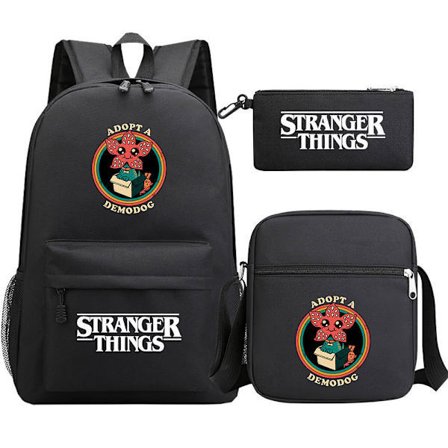 Stranger Things Ryggsekk 3-Delt Sett Student Skolesekk Canvas Bag 7