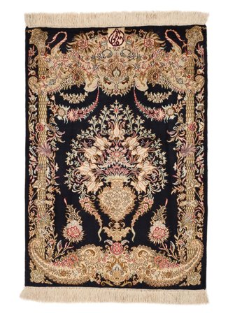 62X95 Tapis D'orient Cachemire Pure Soie 24/24 Quality Marron/Noir (Soie, Inde)