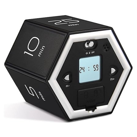 Hexagon Flip Timer med Lydløs & Alarm Funktion - Køkken Timer Nem at Bruge - Tidsstyring Pomodoro Timer til Børn Sort (FMY)