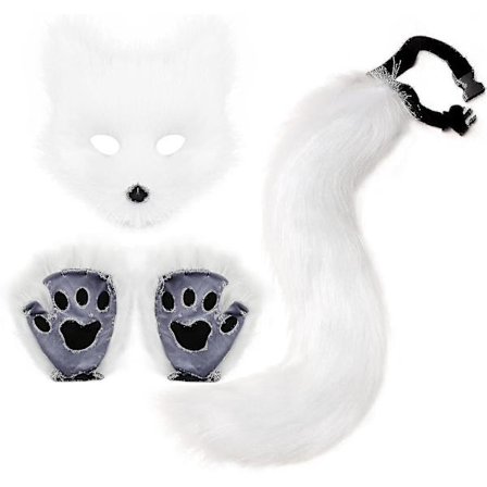 Falsk Pels Ræv Hale Kat Ulv Cosplay Kostume Sæt Blød Maske Fluffy Poter Handsker Halloween Jul