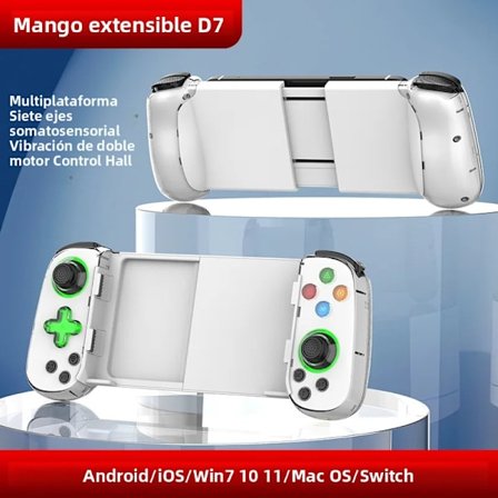 D7 Hvit D8 Bluetooth 5.2 Teleskopisk Gamepad Kontroller for Android, iOS, PS3, PS4, Switch, iPad med 6 Akse Joystick, Vibrasjon og Turbo