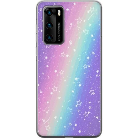 Kompatibelt Mobildeksel til Huawei P40 Rainbow-farget pastellbakgrunn med hvite stjerner og gnistrende prikker i myk overgang
