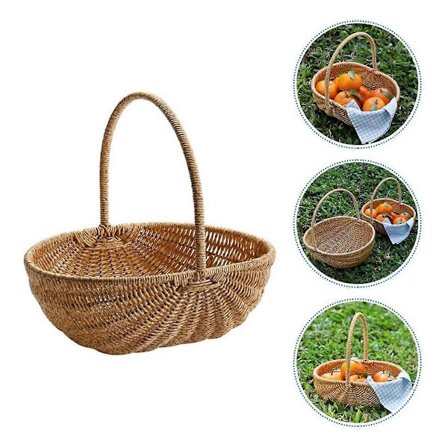 Kurv med Håndtak Flettet Kurv Bryllup Blomsterpikekurv Piknik, Frukt, Grønnsaker, Organisering