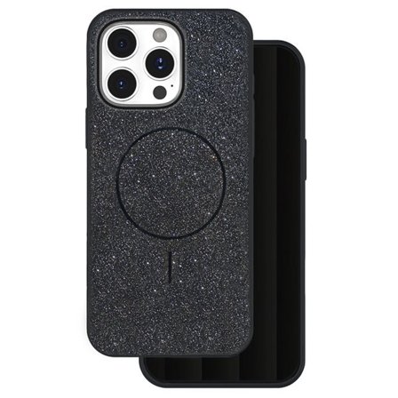 Glitrende etui til iPhone 14 Pro med MagSafe og metallknapper - Svart