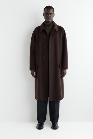 COS Men's Double-Faced Wool Long Car Coat in Brown