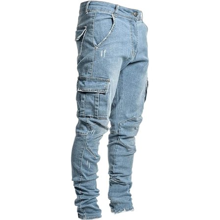 Slim Fit Jeans för män 7 fickor Stretch Skinny Denim Pencil Byxor