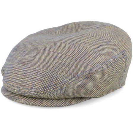 Stetson - Blå flatcap Keps - Driver Cap Linen Irregular Check Navy/Yellow Flat Cap @ Hatstore